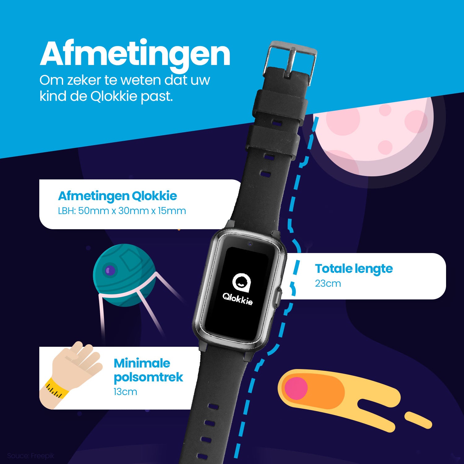 Qlokkie GPS Horloge - Kiddo Slim - Blauw