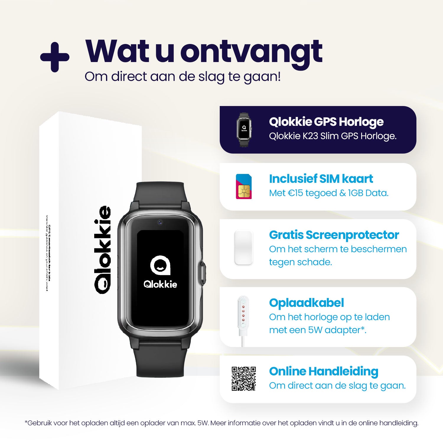Qlokkie GPS Horloge Kind - Kiddo Slim - Zwart