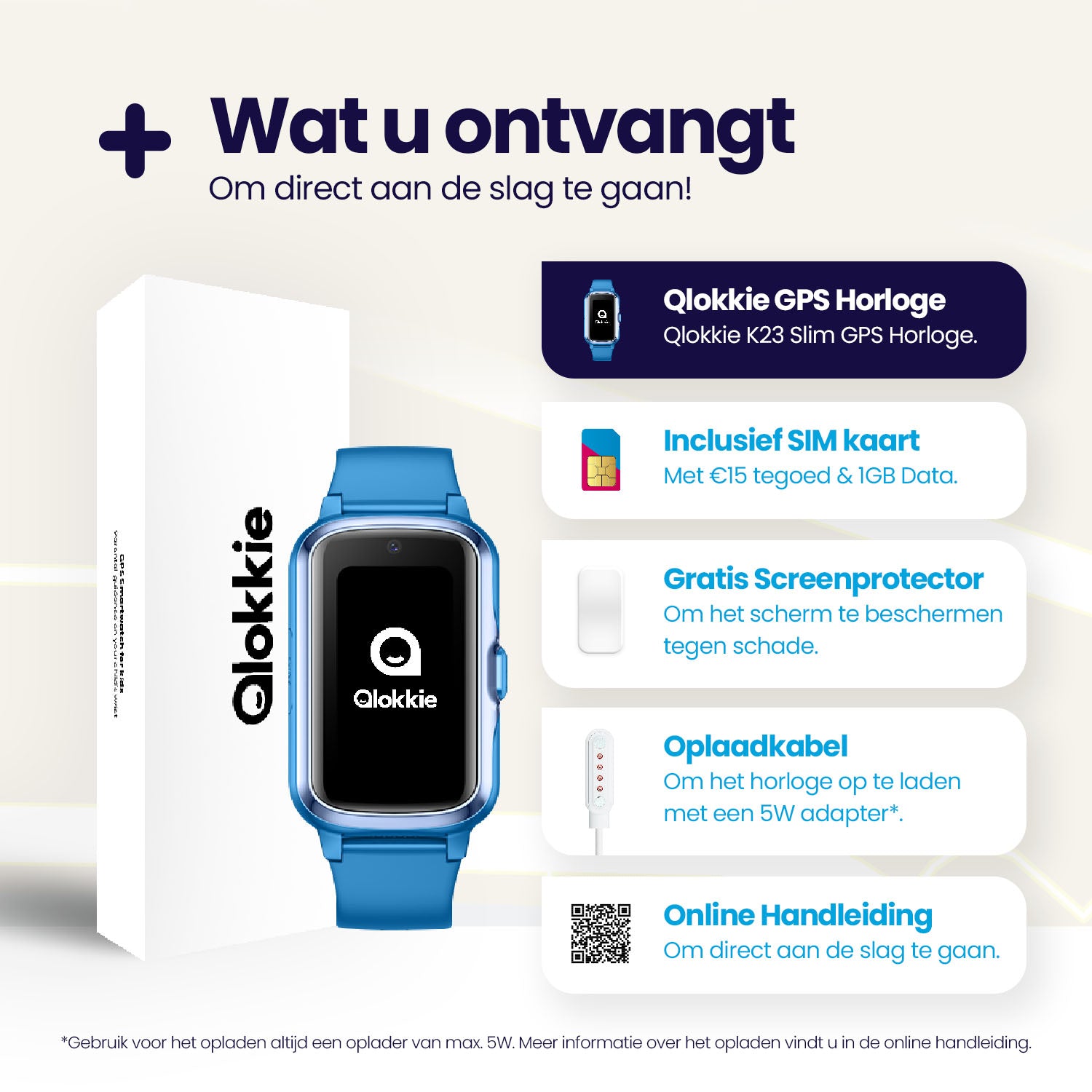 Qlokkie GPS Horloge - Kiddo Slim - Blauw